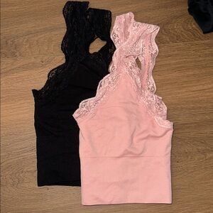Lace Trim Pink Bralette and Black Bralette